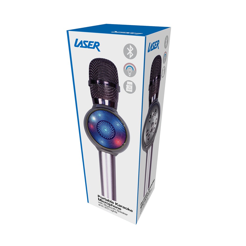Portable Bluetooth Laser LED Karaoke Microphone Silver