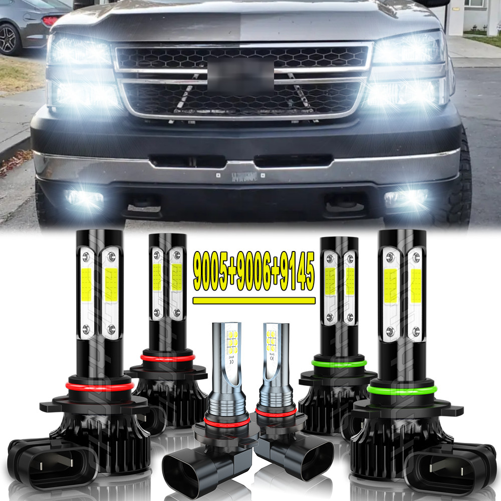 6X 6000K LED Headlight+Fog Light For 2003-2006 Chevy Silverado 1500 2500 3500 HD