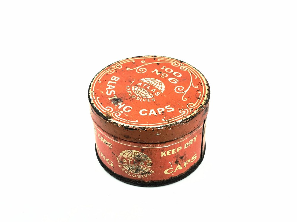 Antique Atlas Blasting Cap 100ct No. 6 Blasting Caps Tin