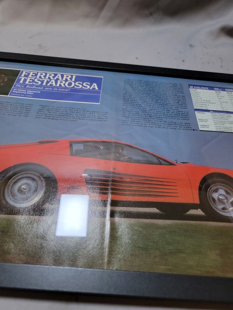 1985 FERRARI TESTAROSSA ORIGINAL ARTICLE FRAMED