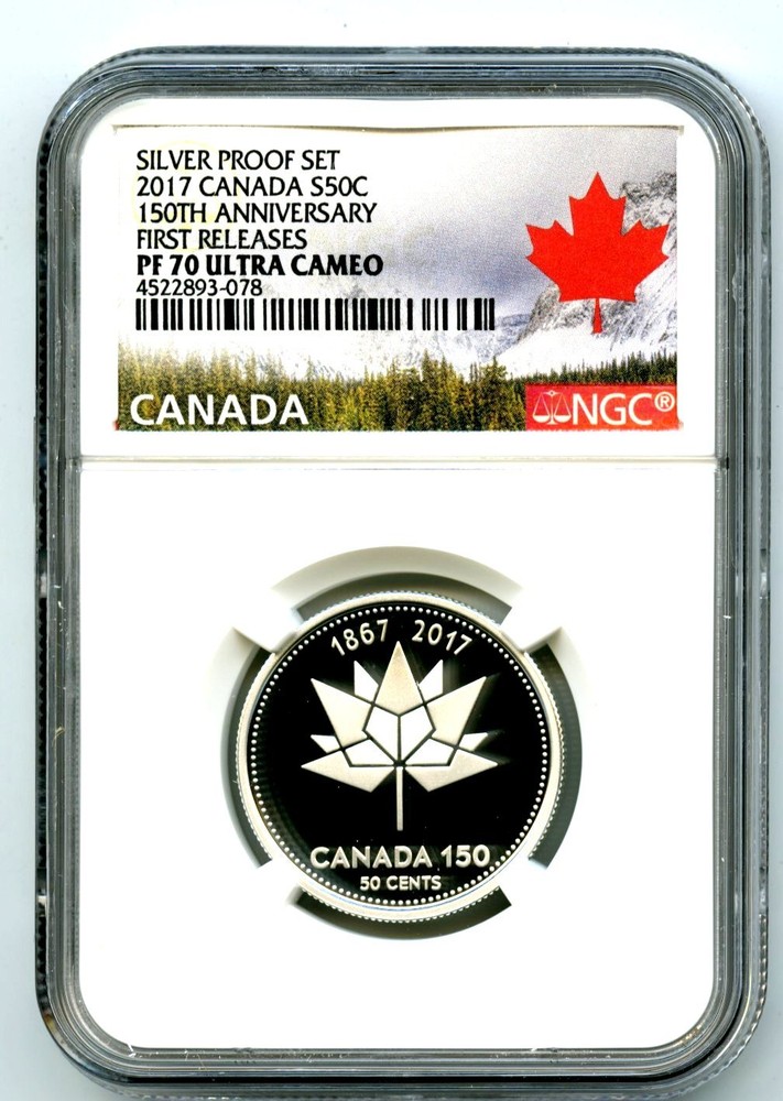2017 CANADA 150TH ANNV 50 CENT NGC PF70 FIRST RELEASES SILVER PROOF HALF DOLLAR
