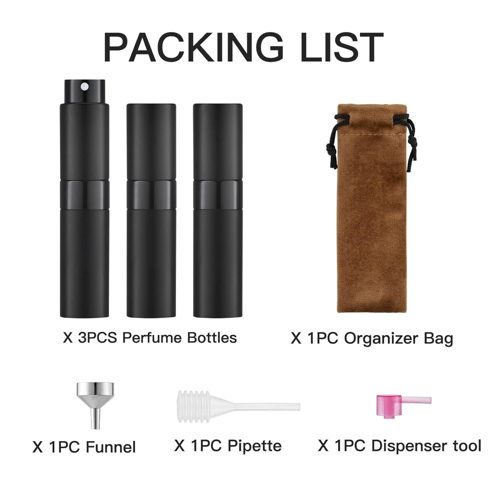 8ML Perfume Spray Bottle Black 3 Pack