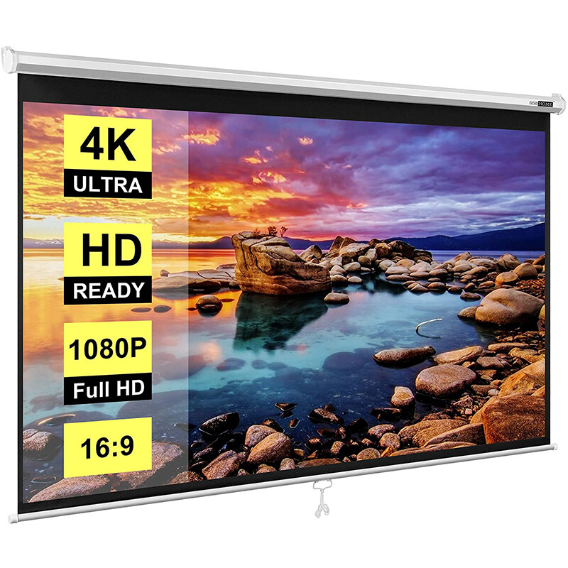 100" Diagonal 16:9 Projection Projector Screen HD Manual Pull Down Home Theater