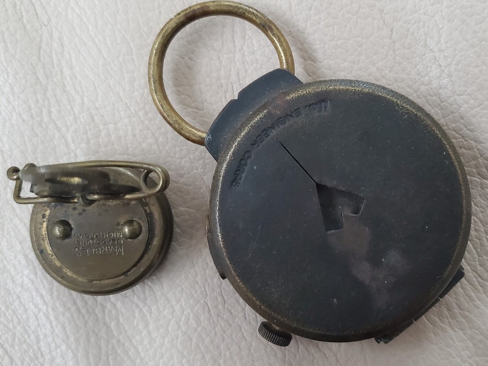 ANTIQUE COMPASS PAIR Brass 1920's U.S. Engr Corps Plan Ltd & Marble's Gladstone