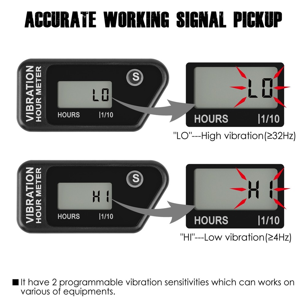 LCD Wireless Vibration Hour Meter Partial Hours Record Data Storage Waterproof