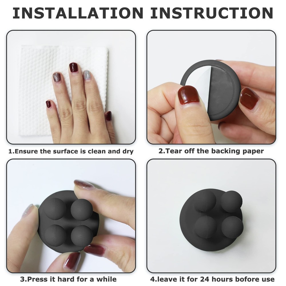 XoYoZo 4 pcs Silicone Toothbrush Holder Multi-Function Hook Waterproof Black