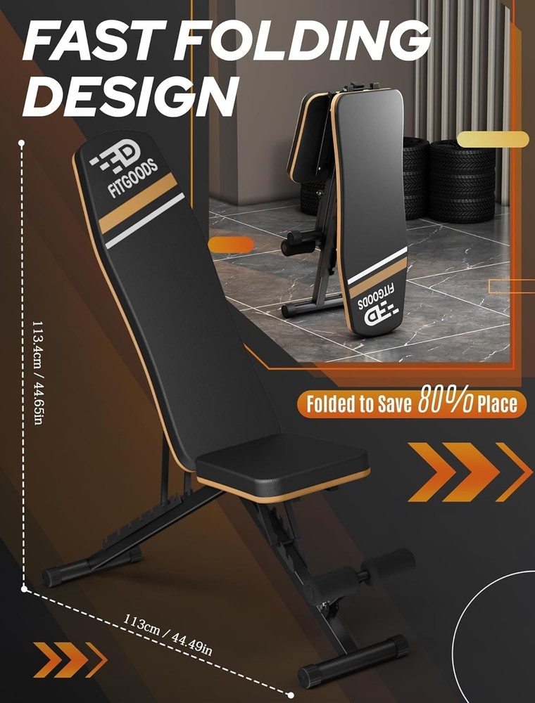 Fast Folding 660 lbs Capacity Adjustable Weight Bench for Instant Home Workouts