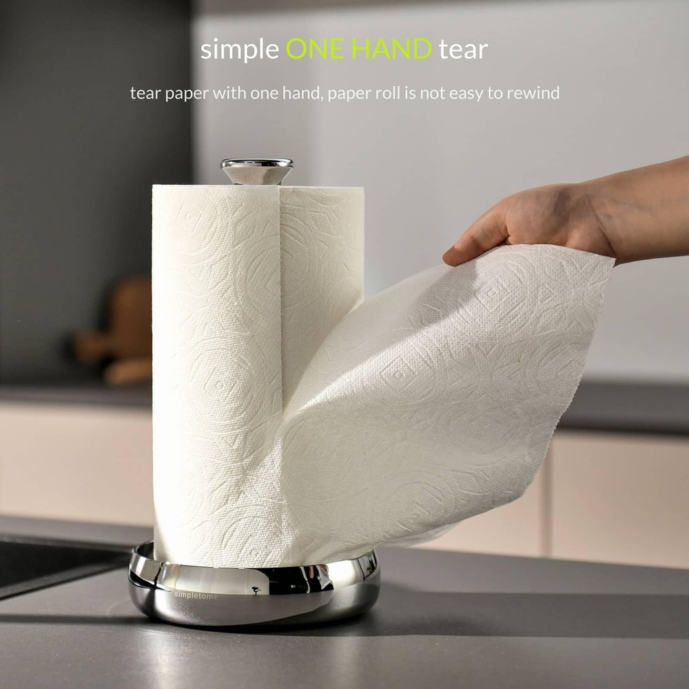 Paper Towel Holder Countertop Keep It Rolled Up Weighted Base (Chrome)