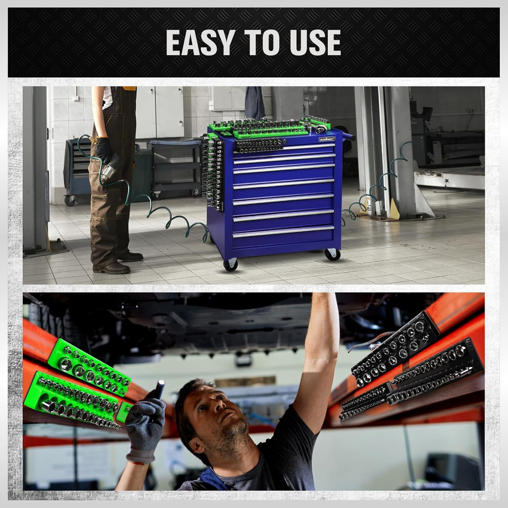 Magnetic Socket Organizer Holder Tool: 8PCS Set Includes 2PCS 1/4", 4PCS 3/8", 2