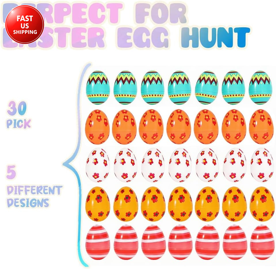 Jumbo 3 Inch Reusable Plastic Easter Eggs 30 Count - Premium Fillable Easter Egg