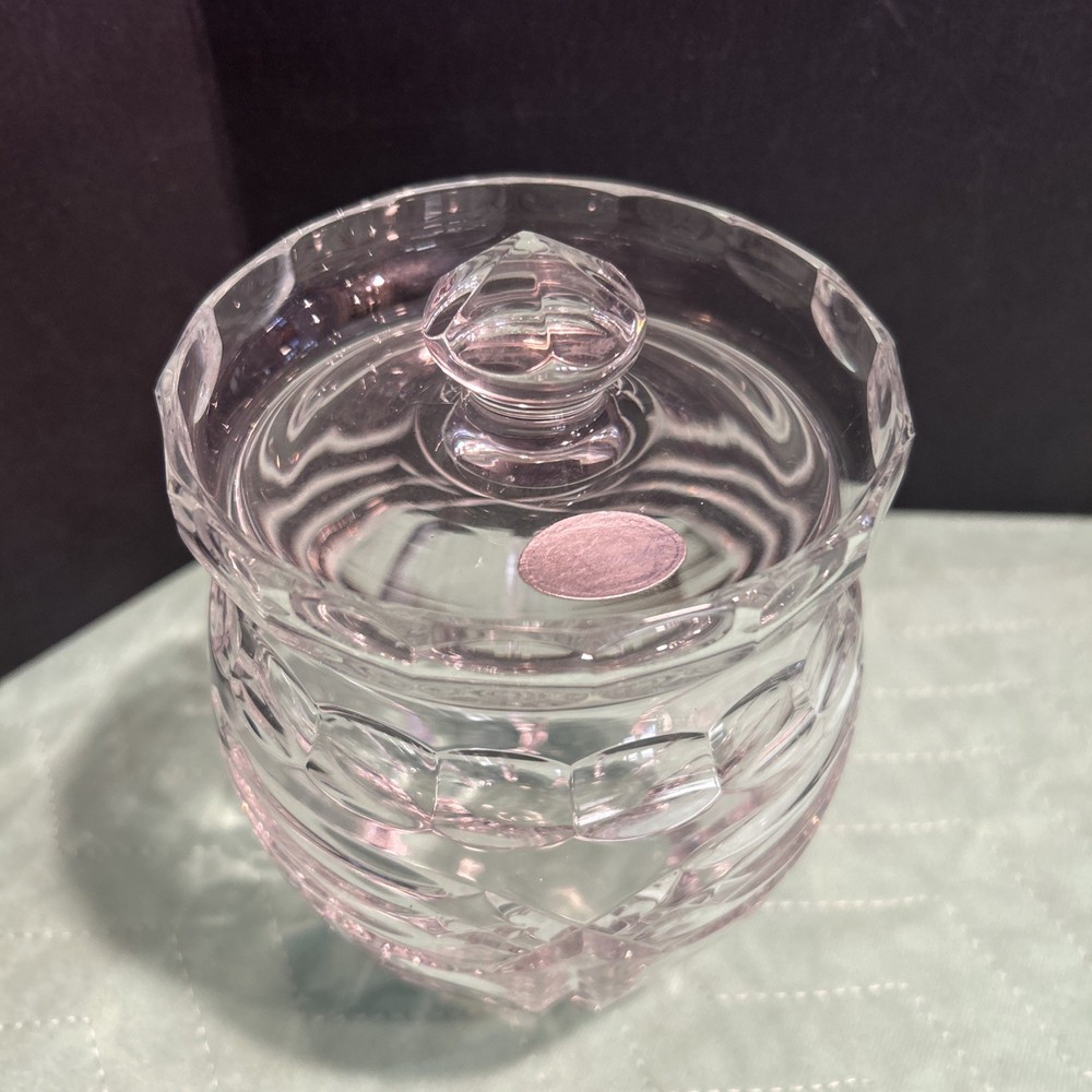Sculpted Crystal Biscuit Jar Barrel w/Lid Marked Rogalski on Bottom