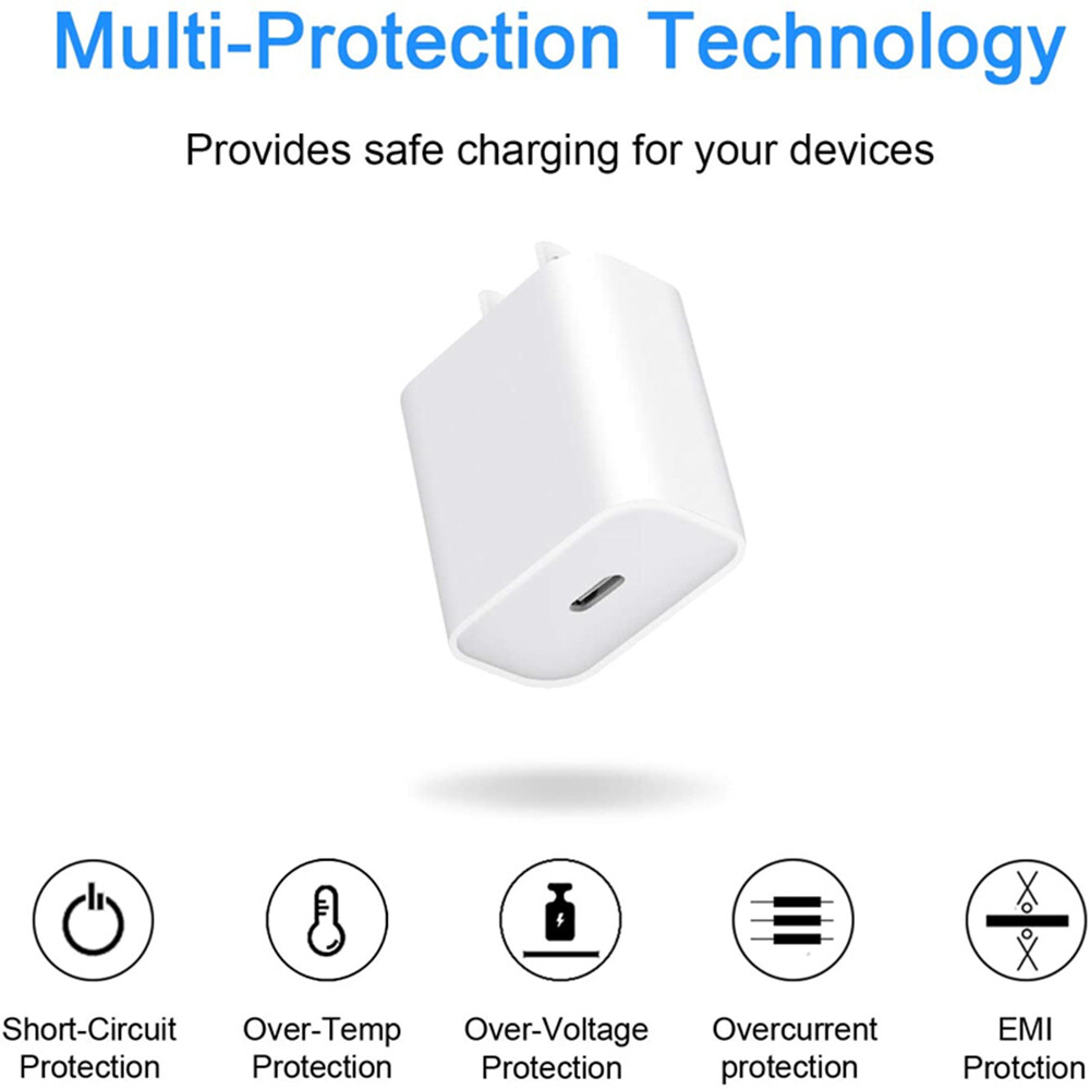 20W USB-C Power Adapter Block for iPhone iPad Android Fast Charger Cube Block
