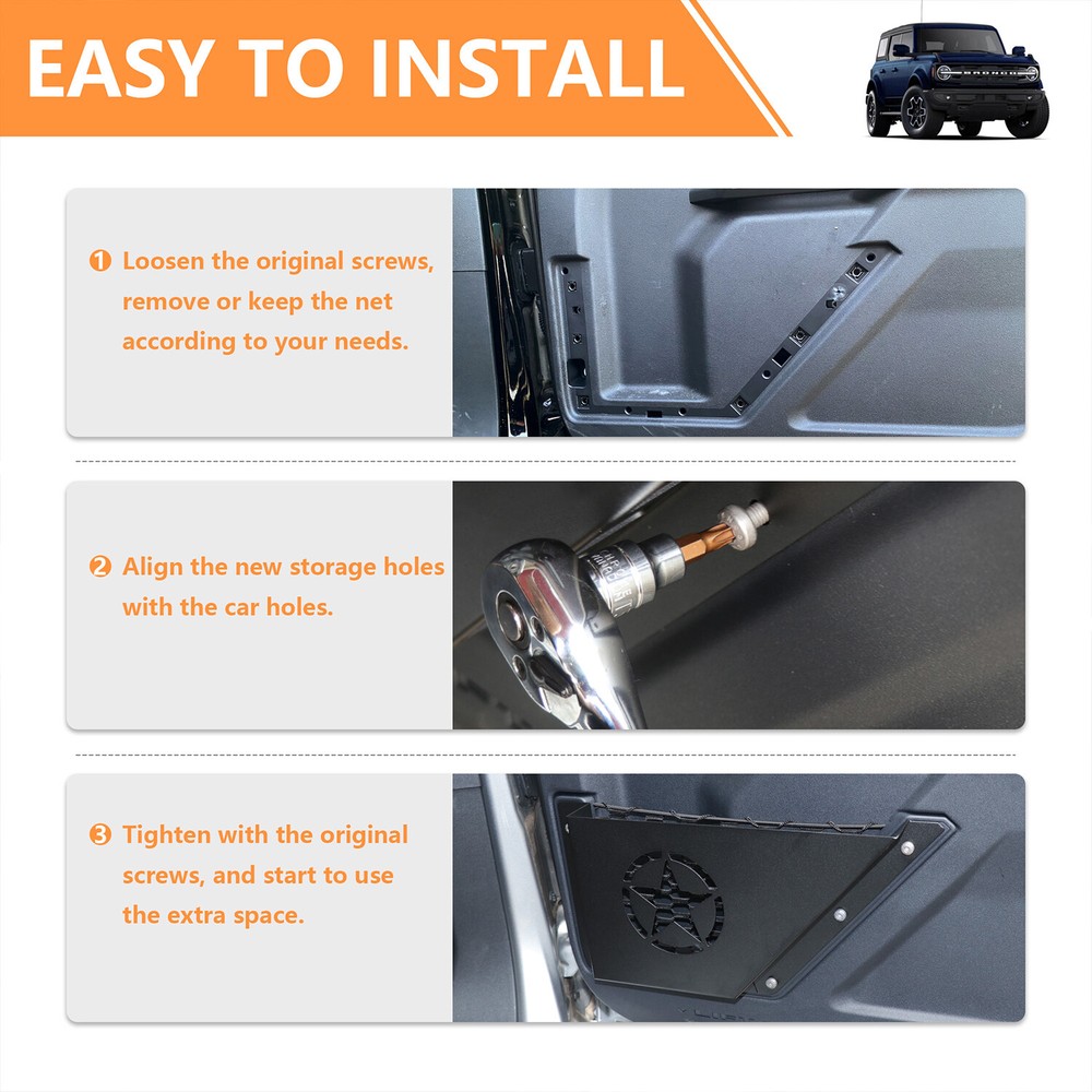 For ford Bronco 21+ Black Aluminum Front Door Storage Box Insert Organizer Case