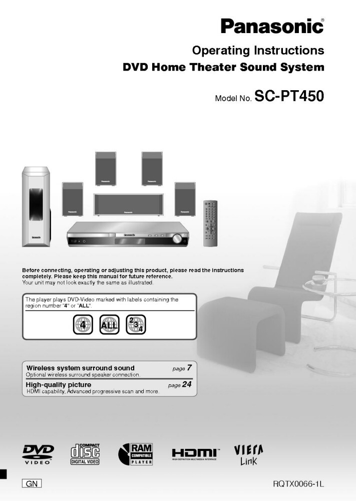 Panasonic SA-PT450 Home Theater System Owners Instruction Manual