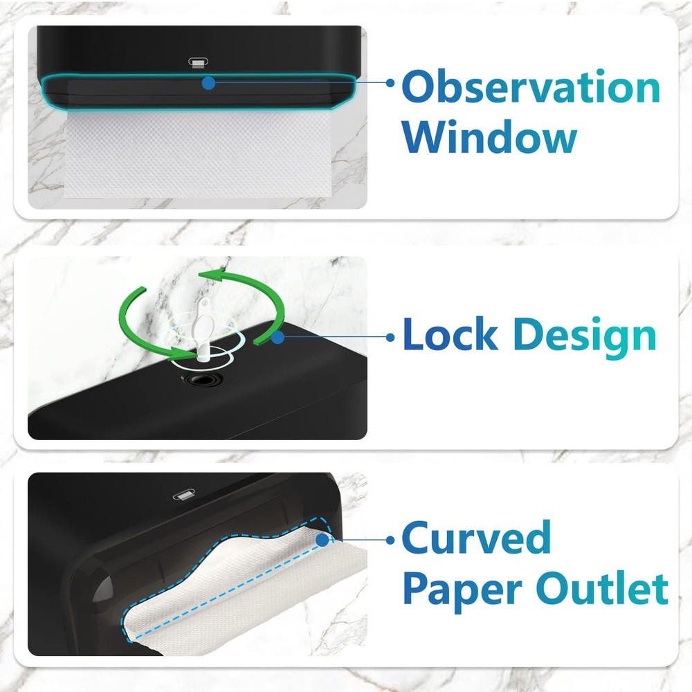 Multifold/Trifold/C Fold Papers Dispenser Bathroom Wall Mount Holder Black