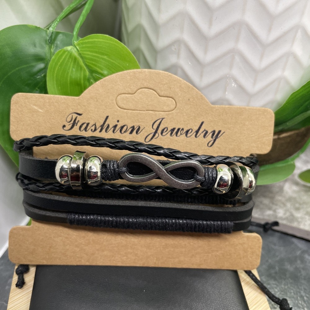 2 PC Leather Bracelet Set Stackable Adjustable Tie New Free Ship B7525