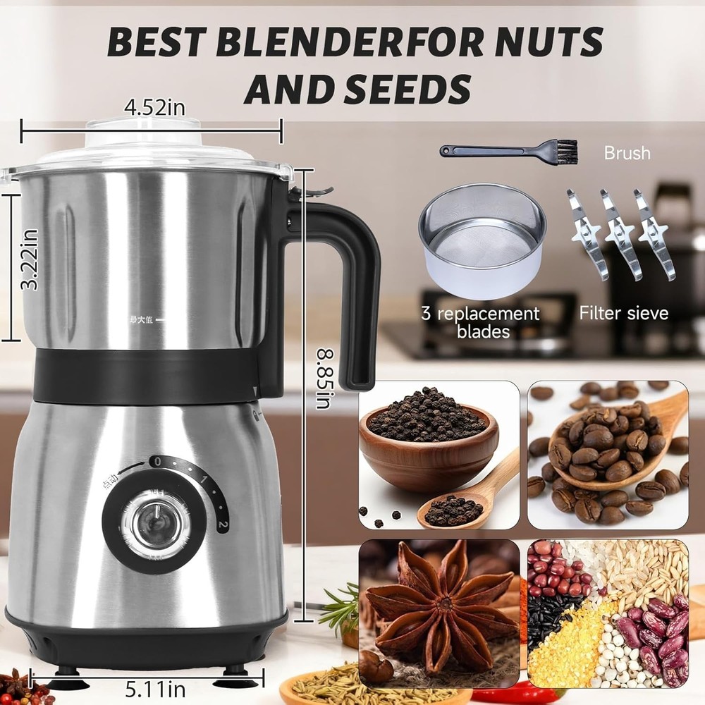 Versatile Kitchen Grinder | 500W Electric Mill | Grinds Spices, Nuts, Grains, Co