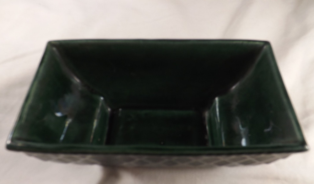 Dark Green Crosshatch Rectangular Footed Planter Bonsai USA Pottery 404
