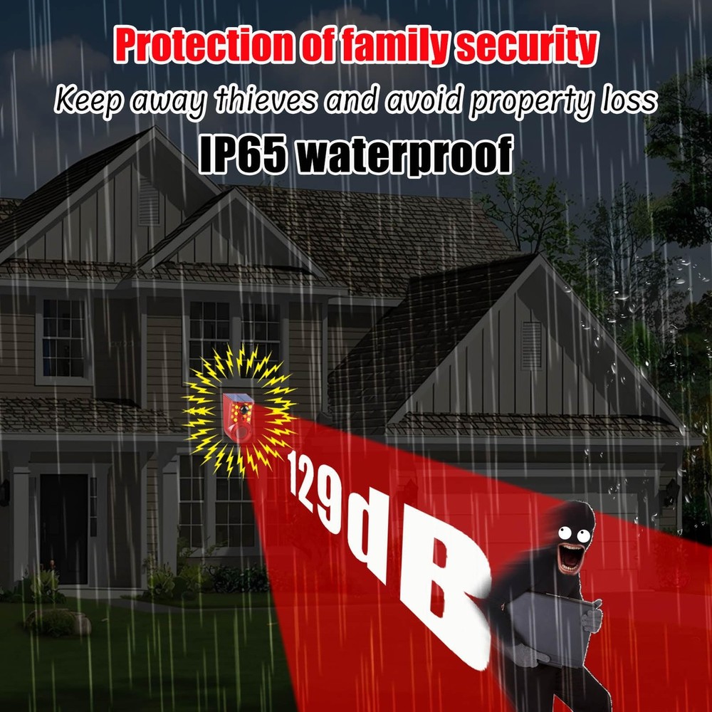 Solar Motion Sensor Alarm Device - Waterproof, Multi-Mode, Wide-Angle Sensing...