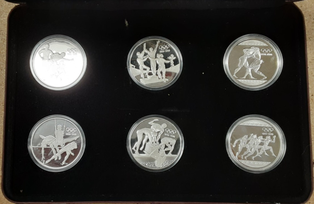 1996 Olympic Centennial 10 Pc Coin Set-.925 Silver-5 Countries w/Case Flaws