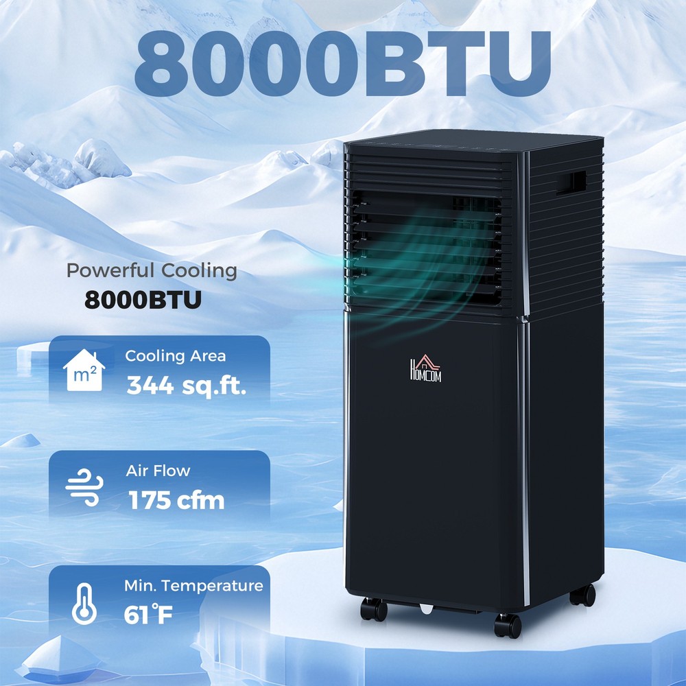 8000 BTU Portable Air Conditioner w/ 4 Modes for Home Office, Black