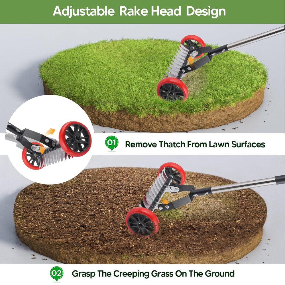 Lawn Thatch Rake with Wheels, Dethatching Roller Rake for Lawn Care, Sturdy S...