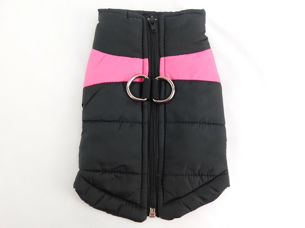 Dog Jacket Black Small Pink Loop Leash Attachment