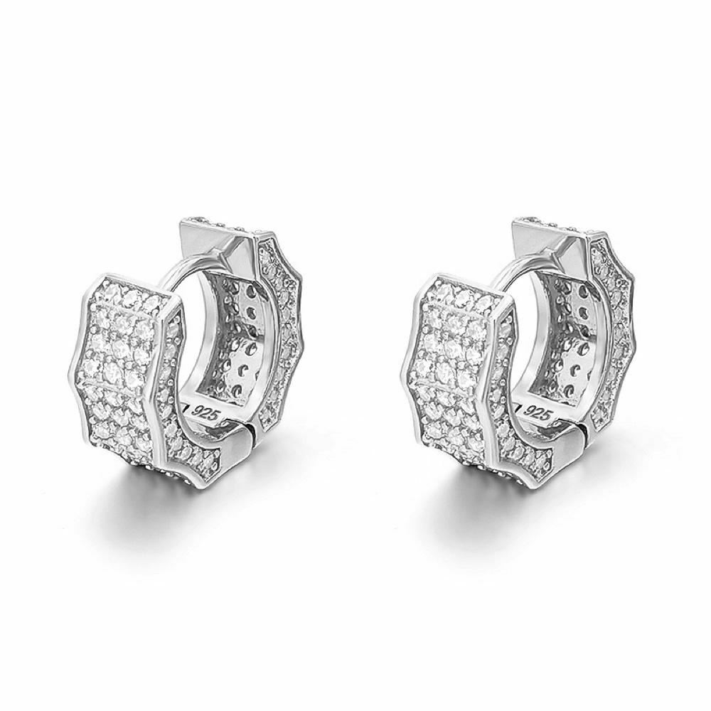 925 Silver Wave Design Iced Out Hoop Earrings