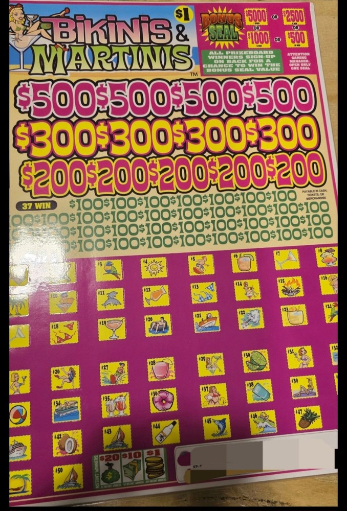 NEW pull tickets BIKINI AND MARTINIS CASHBOARD - 50 WINNERS