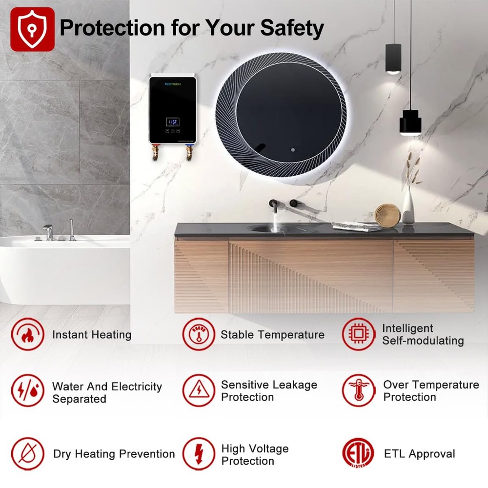 Tankless Water Heater Electric, 5.5kW 240V On Demand Hot Water Heater Electri...