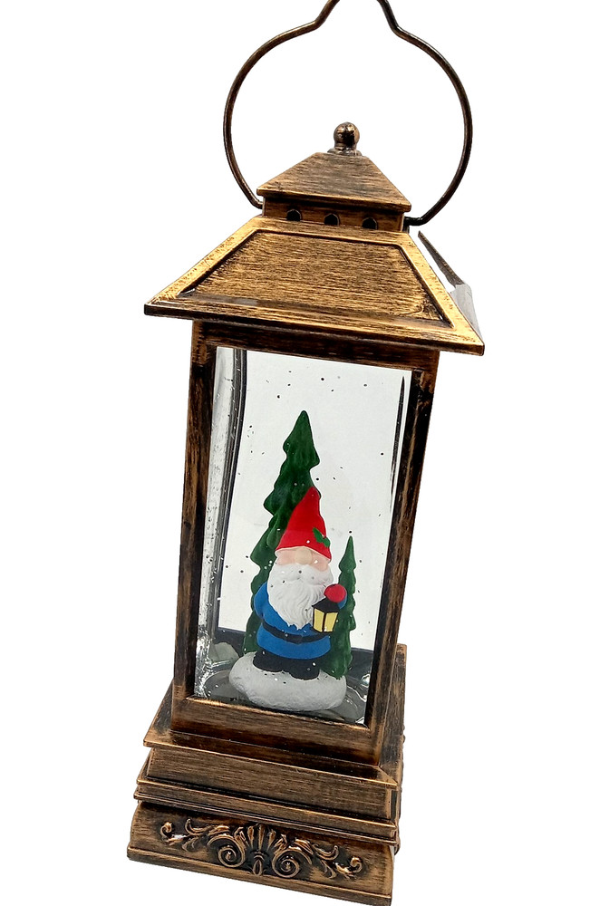 Lighted Christmas Gnome Lantern With Motion Glitter Water