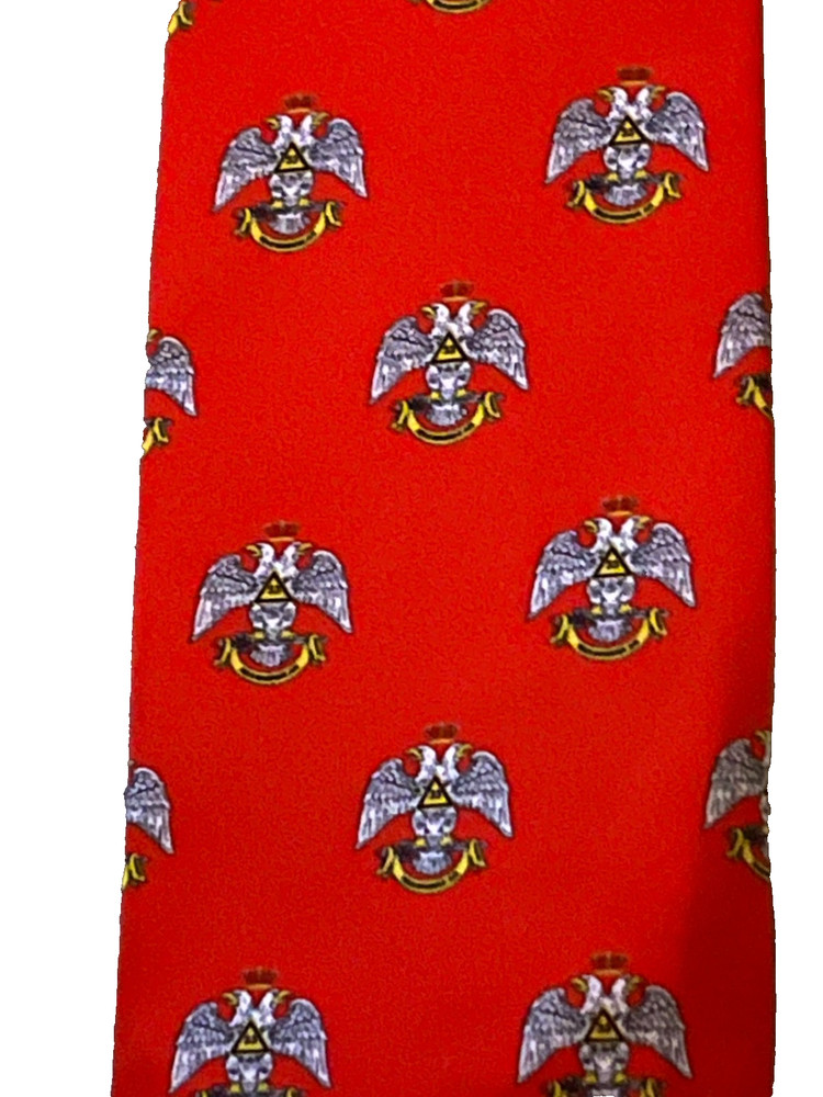 Scottish Rites 33rd Degree Masonic Red Necktie Eagle Wings Down NEW!