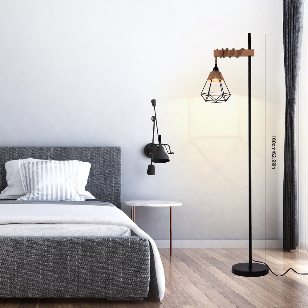 Floor Lamp Standing Reading Light Rattan Lampshade Height Adjustable+Foot Switch