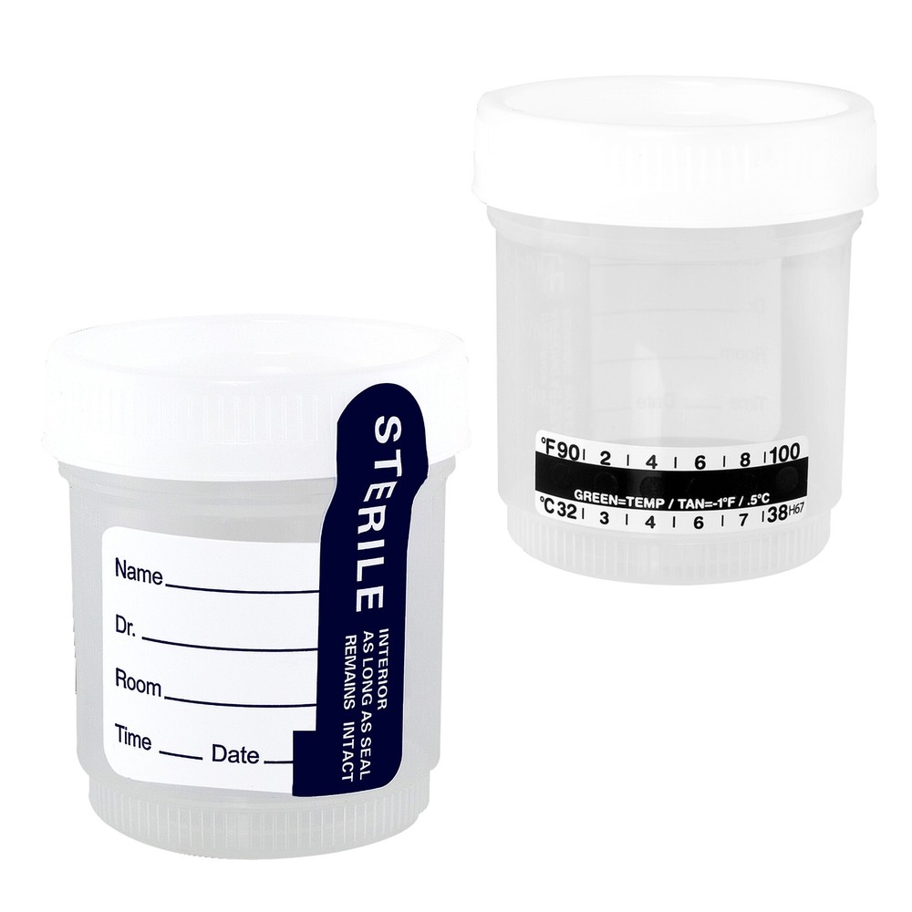 URINE SPECIMEN CONTAINER 90ML (3OZ) CUP, STERILE WITH TEMPERATURE