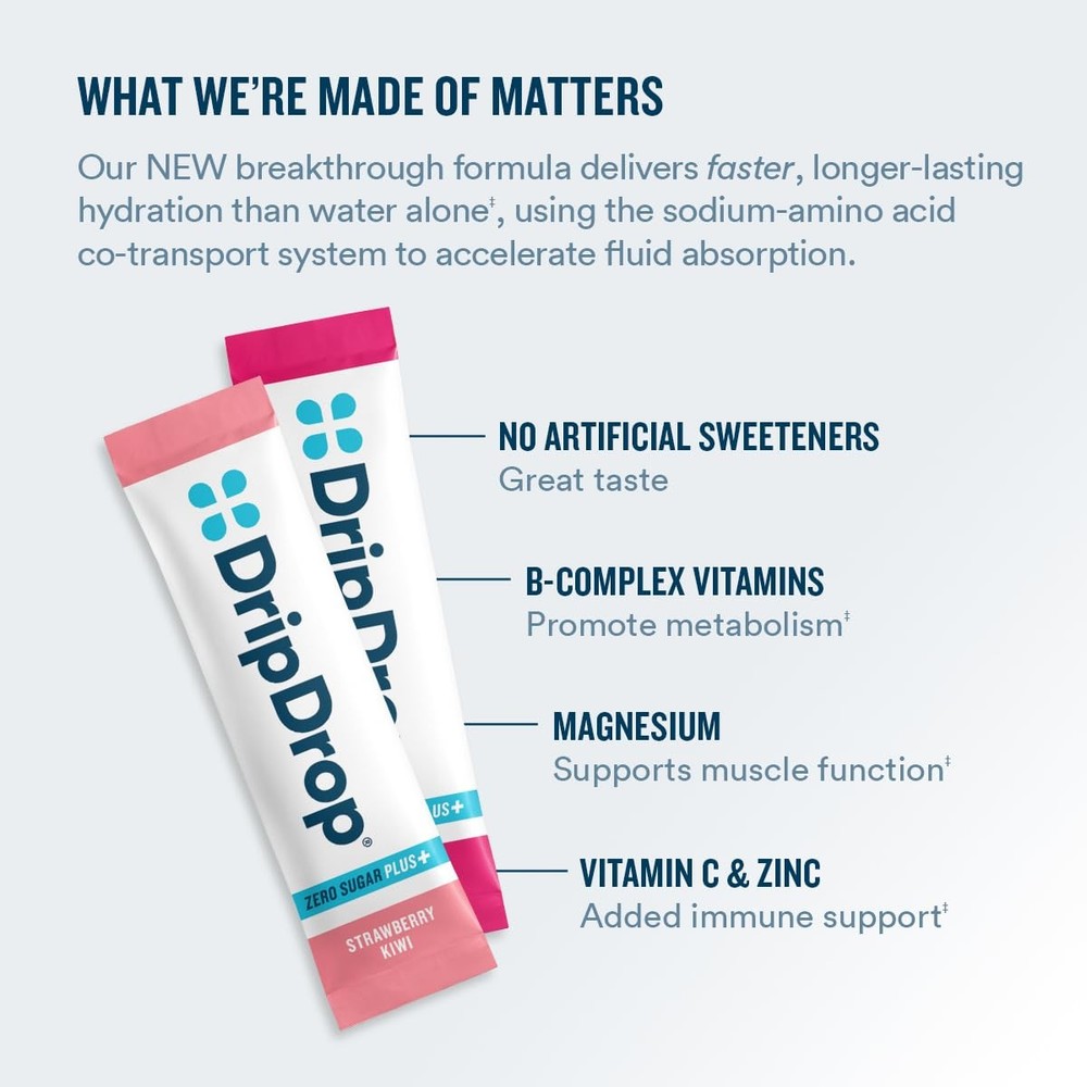 DripDrop Zero Sugar Plus - Free Hydration Packets - Single 16 Count