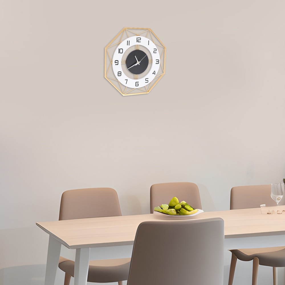 Modern Octagonal Wall Clock - Silent Battery Operated, Easy to Install