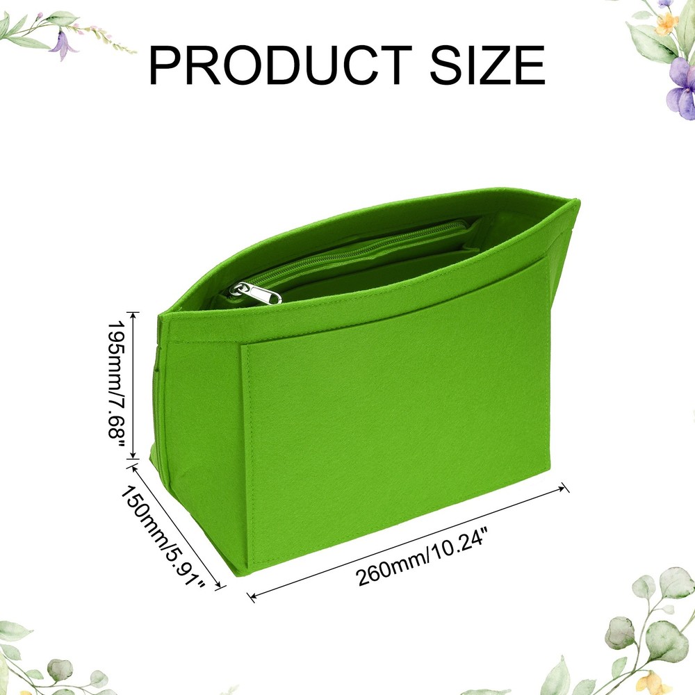 Purse Organizer Insert, Medium Felt Handbag Organizer with Zipper, Grass Green