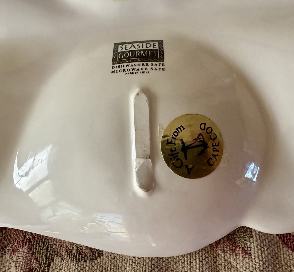 Seaside Gourmet Ceramic Scalloped Divided Shell Serving Platter Nautical