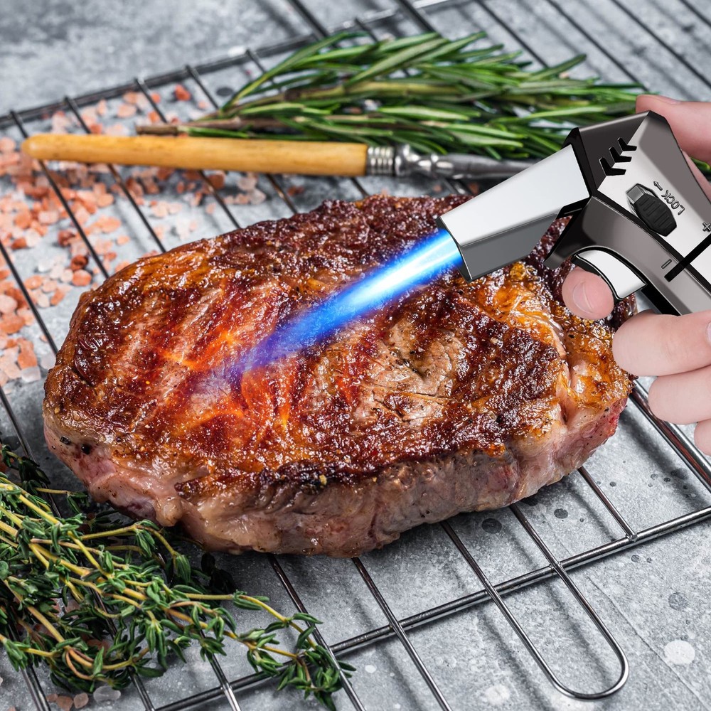 Kitchen Torch for Cooking with Adjustable Flame Silver