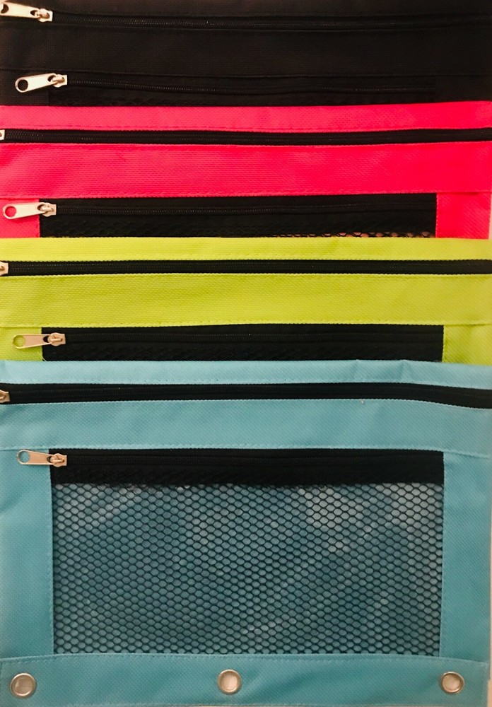 3 HOLE BINDER PENCIL POUCH: 4 COLOR CHOICES