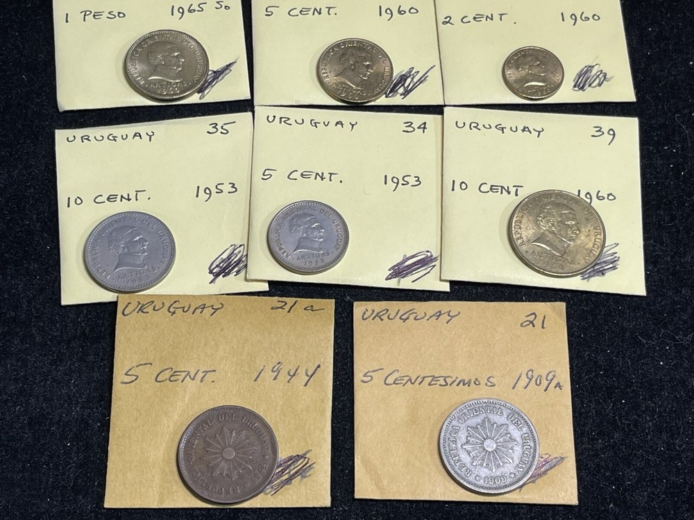 Assorted Uruguay 8 Coins Lot Excellent Condition