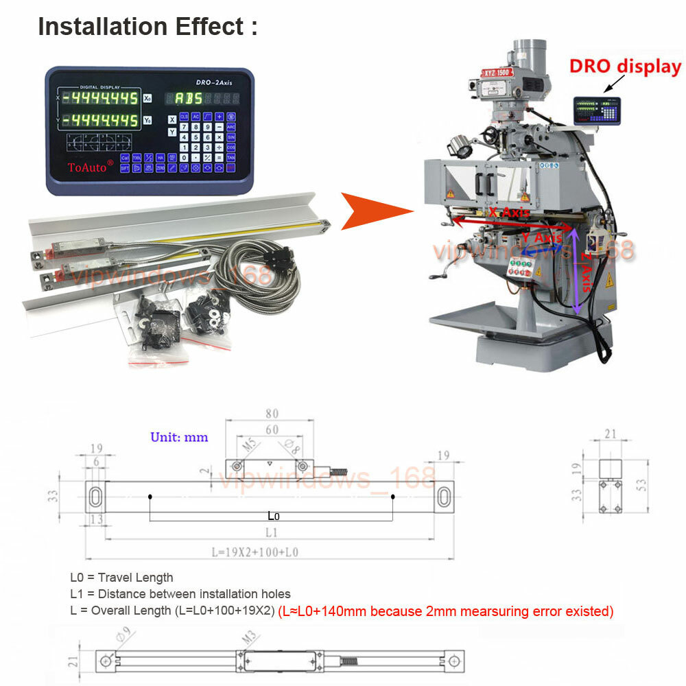 ToAuto Digital Readout 2/3 Axis DRO w/ Linear Scale 5μm Glass Encoder for CNC,US