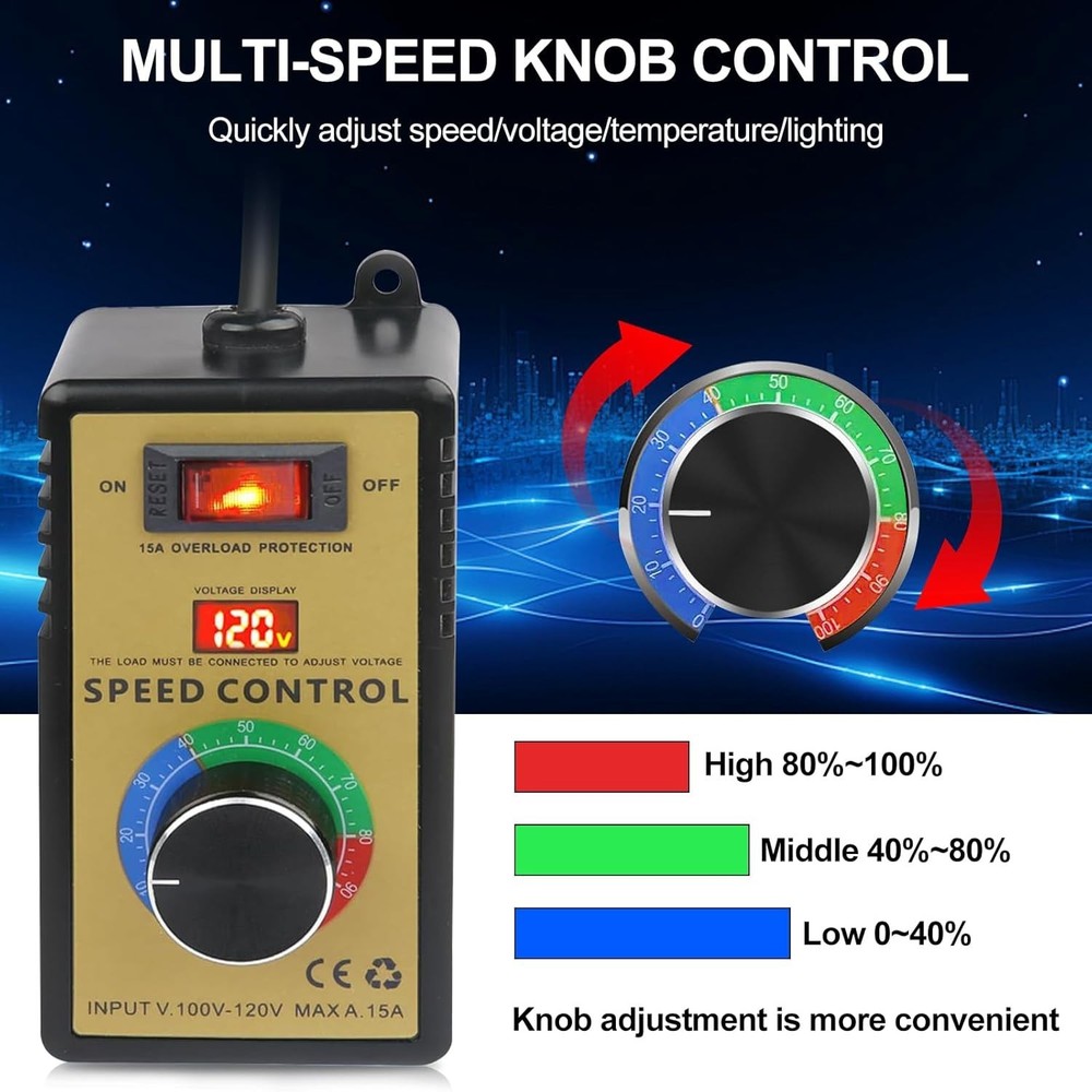 Variable Voltage Regulator 120V 15A 4000W AC Motor Speed Controller Dimmer