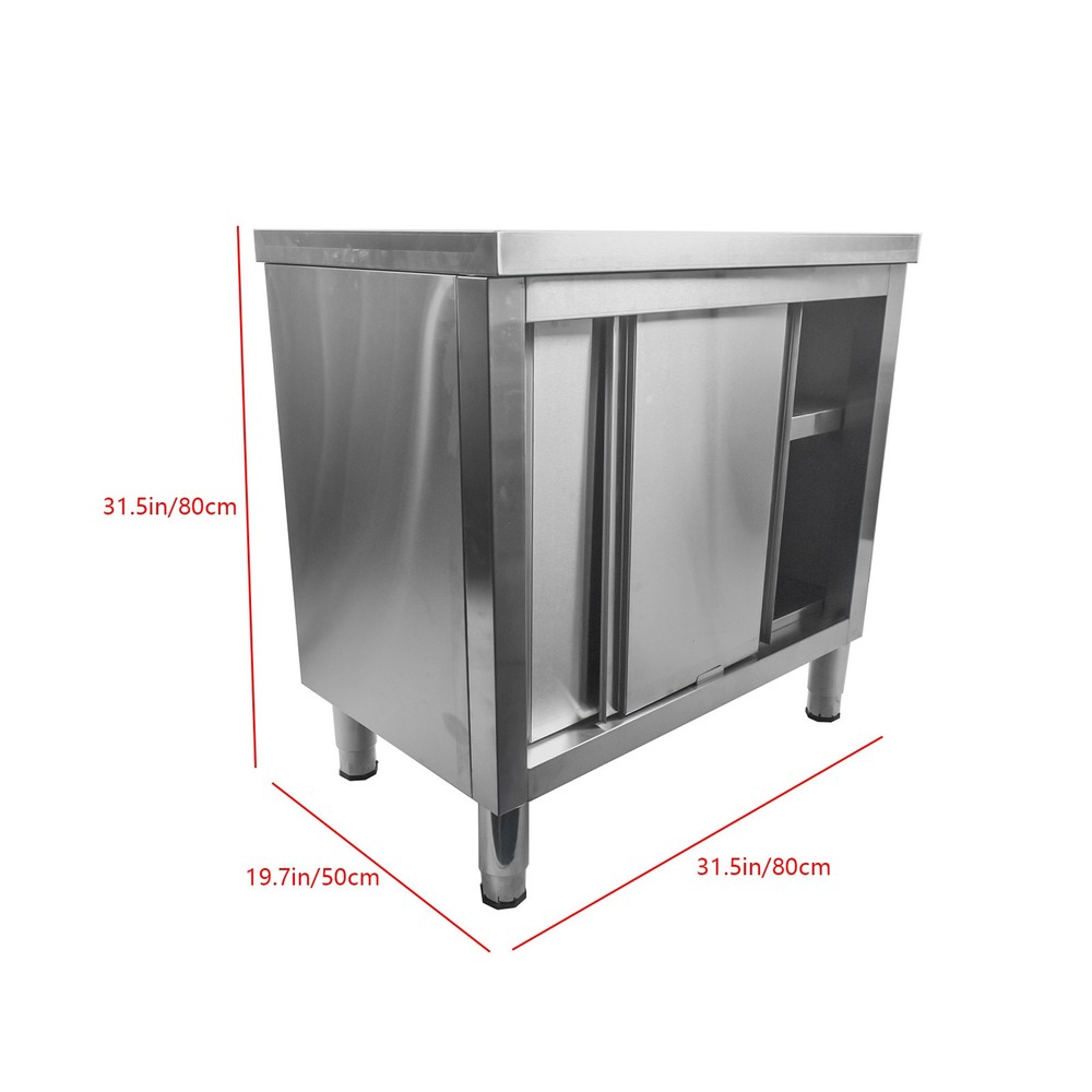 Commercial Kitchen Workbench Heavy Duty Work Table with Sliding Doors & Cabinet