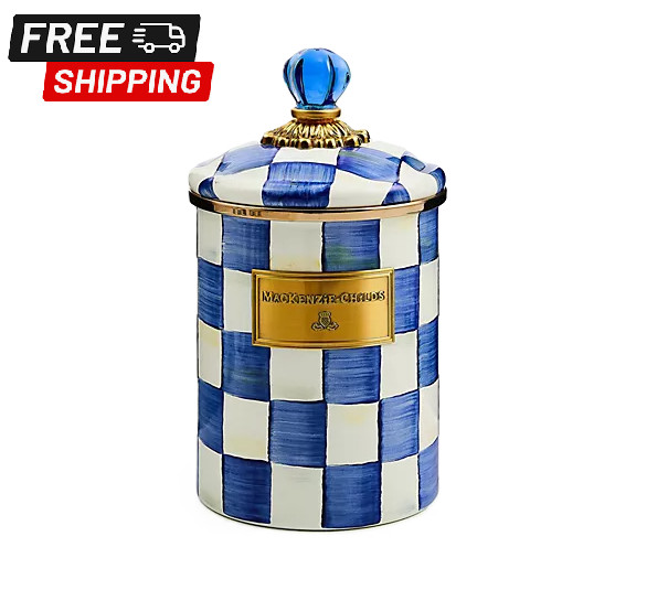 MacKenzie Childs Enamel Check Medium Canister Royal Check