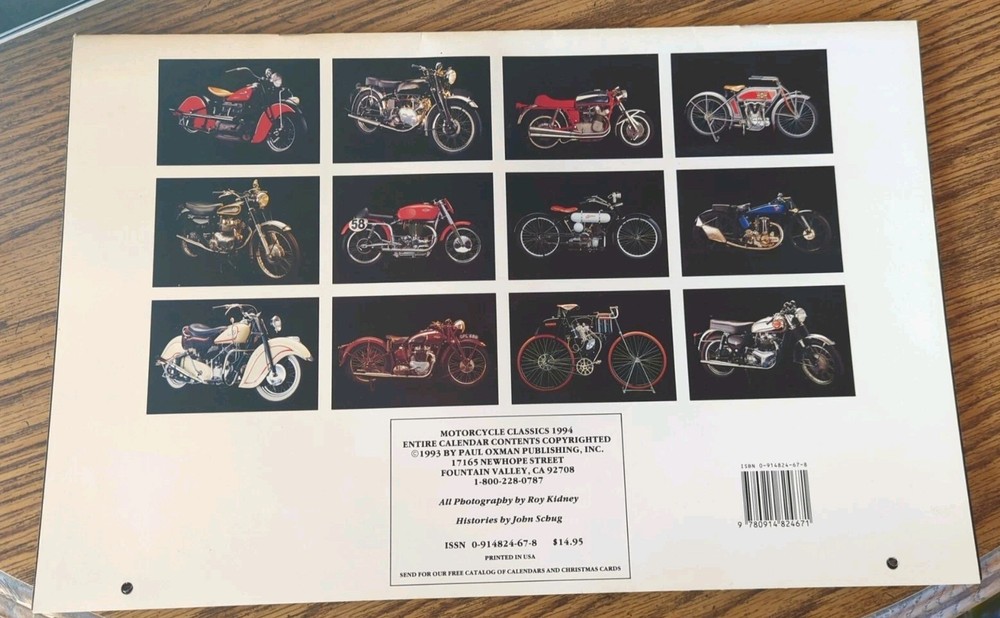 Vintage 1994 Motorcycle Classics Calendar