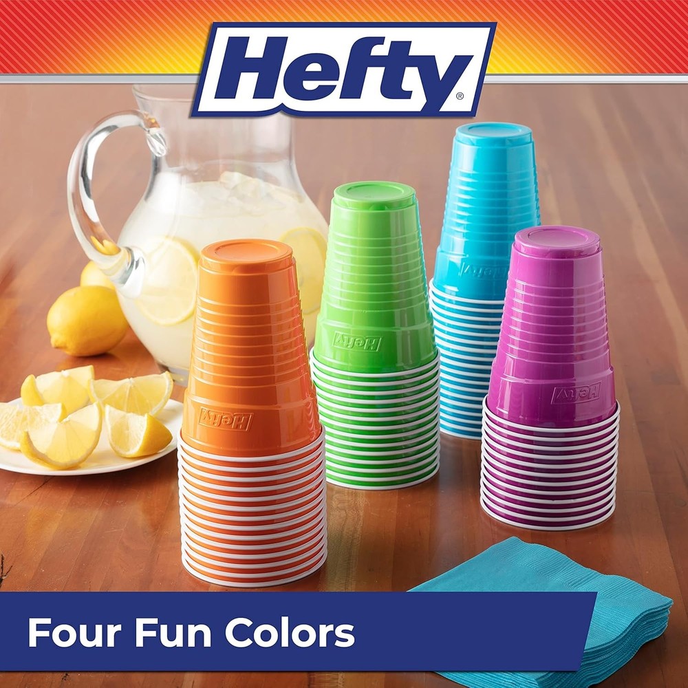 16 oz Disposable Plastic Cups, Assorted Colors, 100 Count Party Pack USA