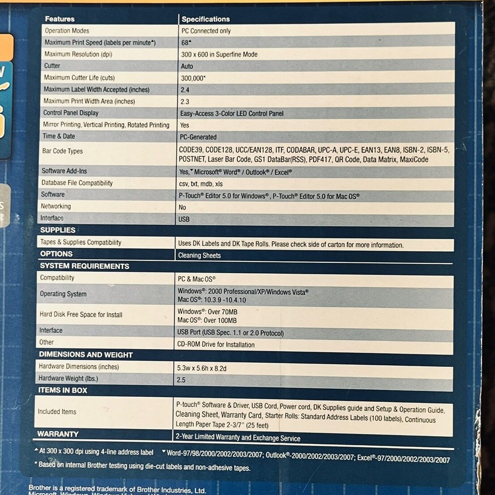 Brother QL-570 Label Printer w/ Extra Labels, Cords, USB Cable & Box - WORKS