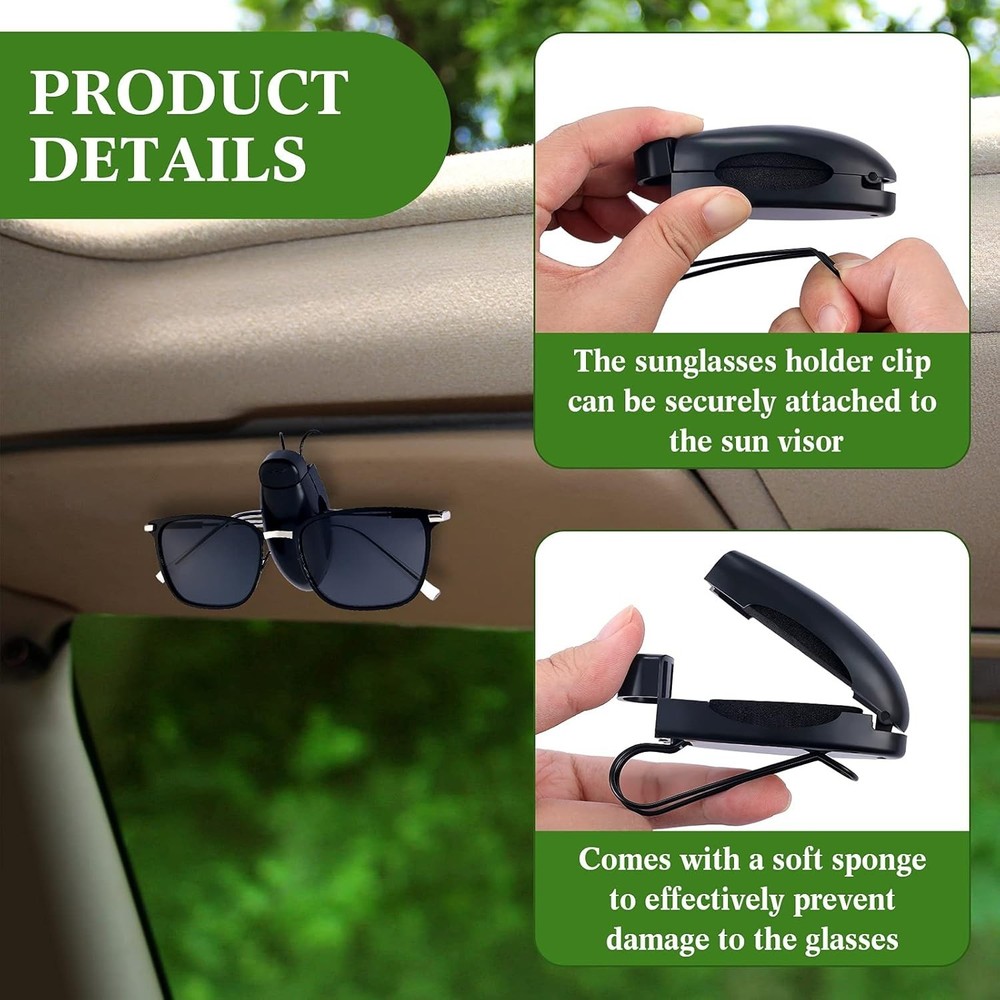 Compact Black Sunglasses Visor Clips - 2 Pieces for Organized Car Interiors