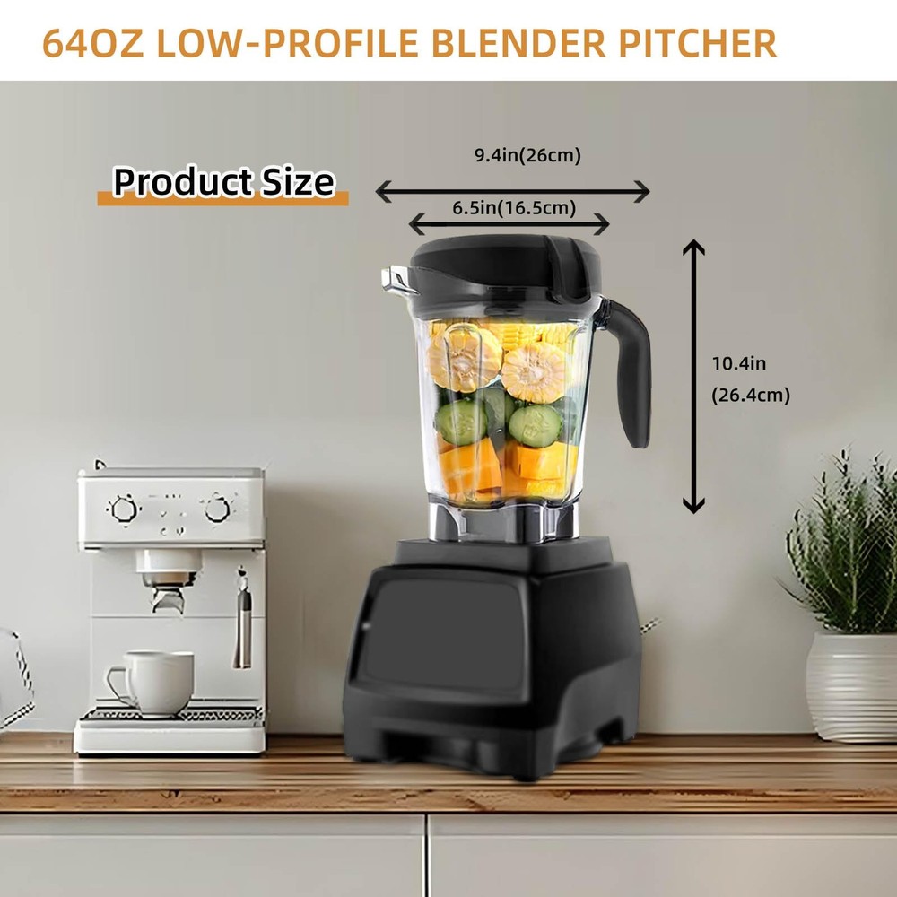 Blender Pitcher 64 oz Low-Profile Container, Compatible with 5200, 750, 5000,...